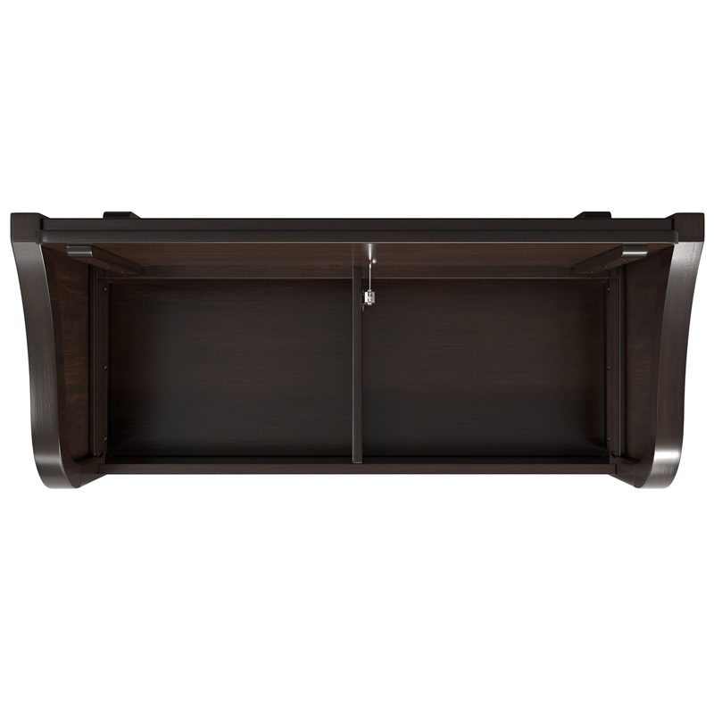 Pemberly Row Solid Wood Storage Bench with Shelf in Chestnut Brown