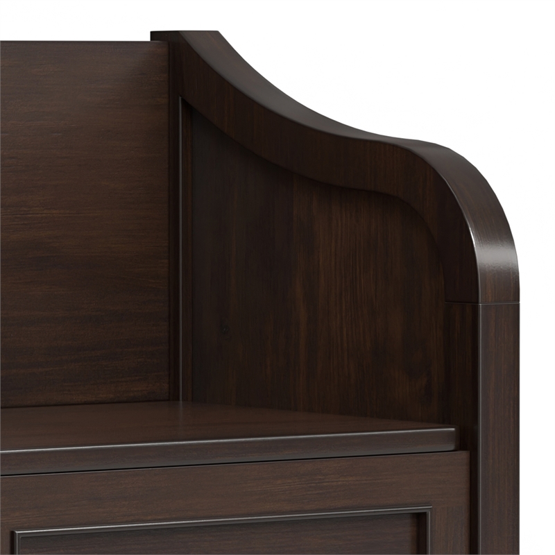 Pemberly Row Solid Wood Storage Bench with Shelf in Chestnut Brown