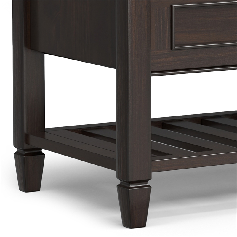 Pemberly Row Solid Wood Storage Bench with Shelf in Chestnut Brown