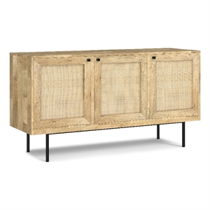 Pemberly Row 57&quot Sideboard Buffet in Natural Mango Wood with Woven Raffia