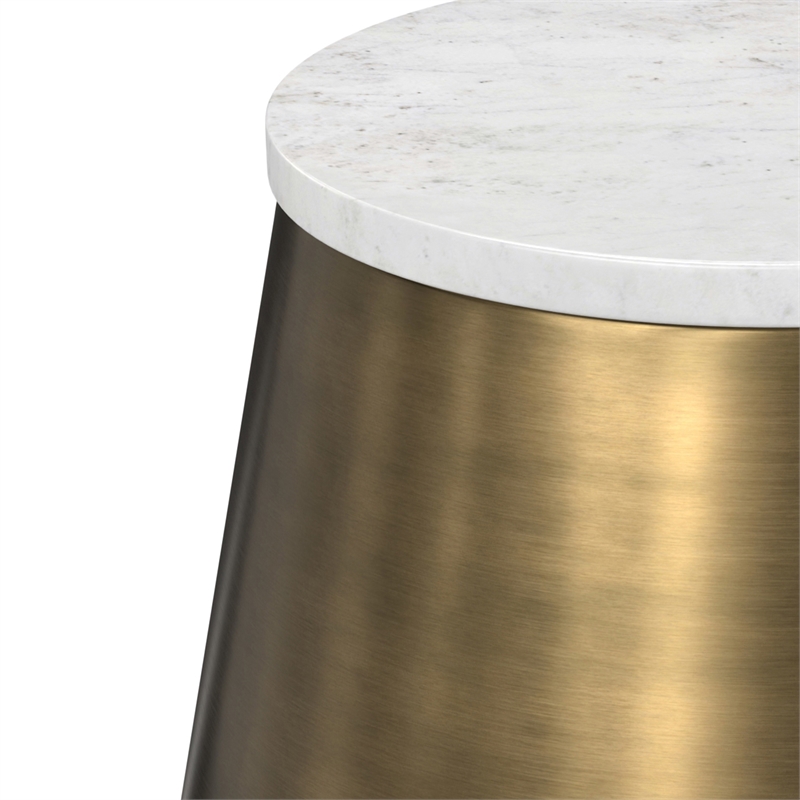 Pemberly Row Round Marble Side Table with Antique Brass Finish