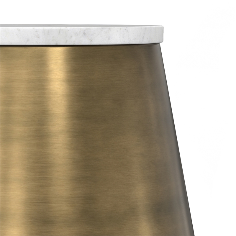 Pemberly Row Round Marble Side Table with Antique Brass Finish