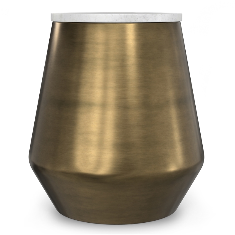 Pemberly Row Round Marble Side Table with Antique Brass Finish