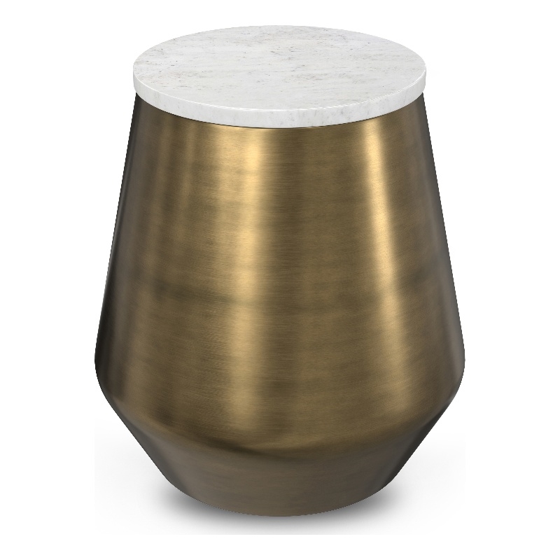Pemberly Row Round Marble Side Table with Antique Brass Finish