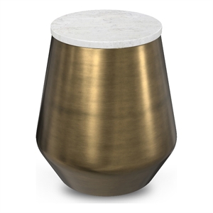 Pemberly Row Round Marble Side Table with Antique Brass Finish