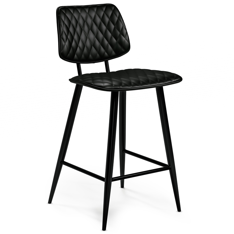 Pemberly Row Faux Leather Quilted Counter Stools in Black (Set of 2)