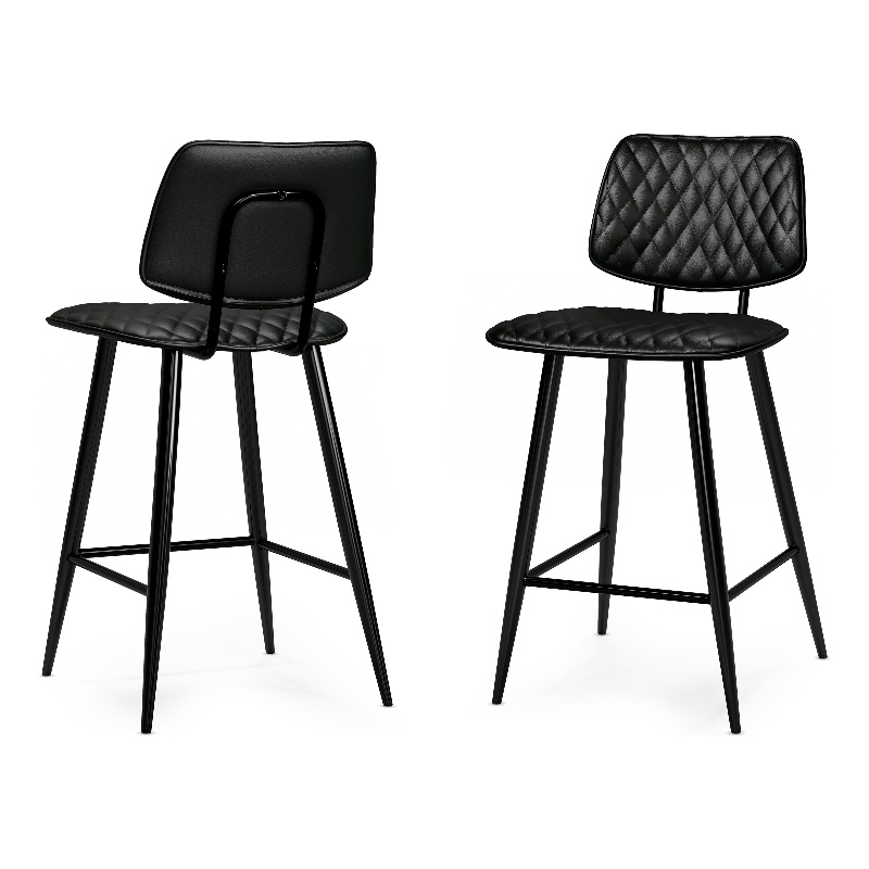 Pemberly Row Faux Leather Quilted Counter Stools in Black (Set of 2)