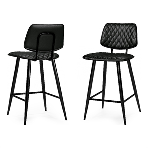 Pemberly Row Faux Leather Quilted Counter Stools in Black (Set of 2)