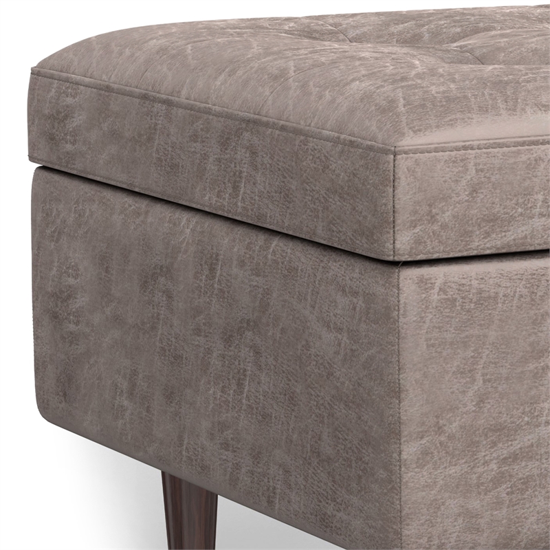 Pemberly Row Storage Ottoman in Gray Taupe Faux Leather with Lift-Up Lid