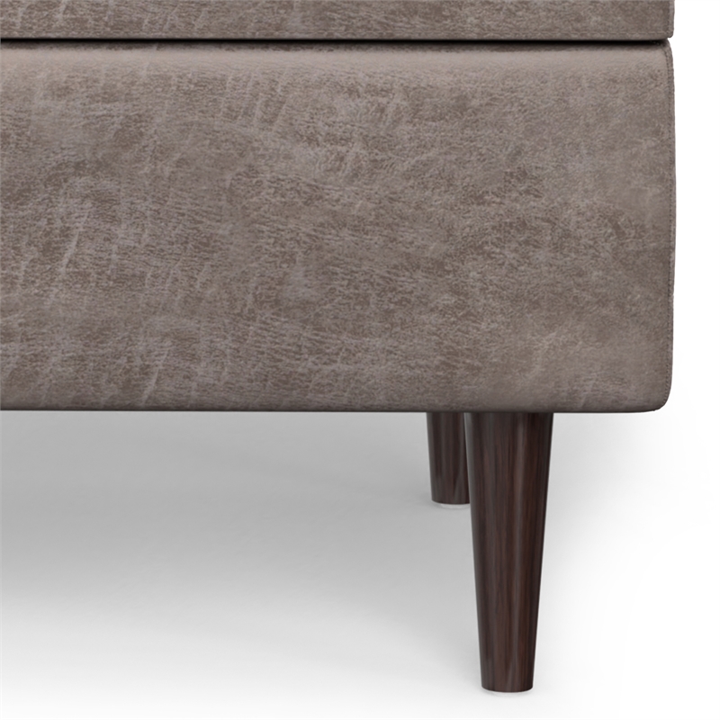 Pemberly Row Storage Ottoman in Gray Taupe Faux Leather with Lift-Up Lid