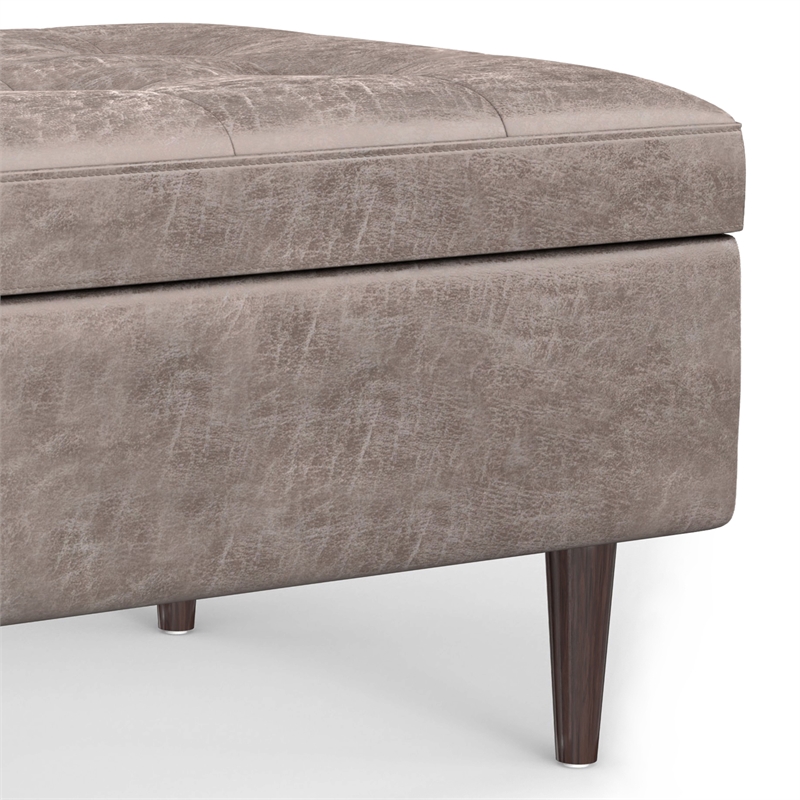 Pemberly Row Storage Ottoman in Gray Taupe Faux Leather with Lift-Up Lid