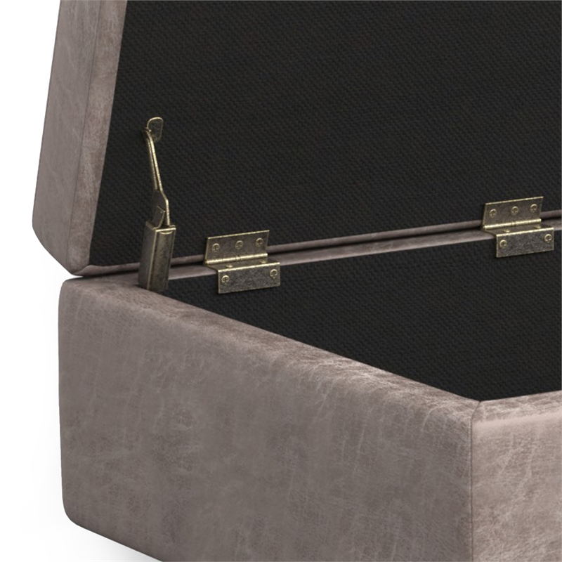 Pemberly Row Storage Ottoman in Gray Taupe Faux Leather with Lift-Up Lid