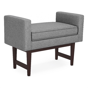 Pemberly Row Small Ottoman Bench Pewter Grey Woven Linen Fabric 29&quot Wide