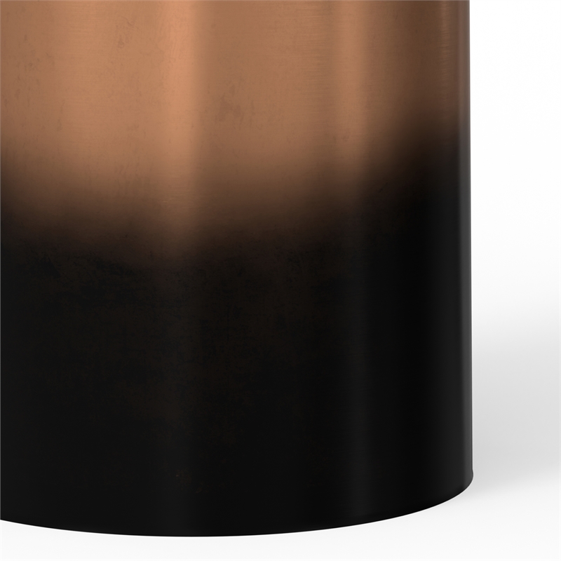 Pemberly Row Metal Cylinder Accent Table in Ombre Black and Copper