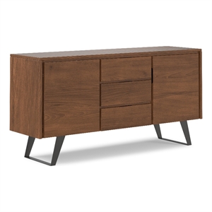 Pemberly Row 60&quot Walnut Veneer Sideboard Buffet with Storage Drawers and Shelves