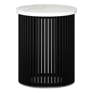 Pemberly Row 18&quot Metal Accent Table with White Marble Top and Black Base