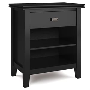 Pemberly Row Solid Wood Nightstand Table with Drawer in Black Finish