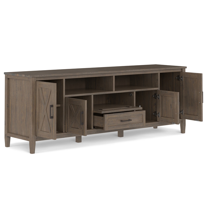 Pemberly Row Solid Wood 72 Inch TV Media Stand in Smoky Brown Finish