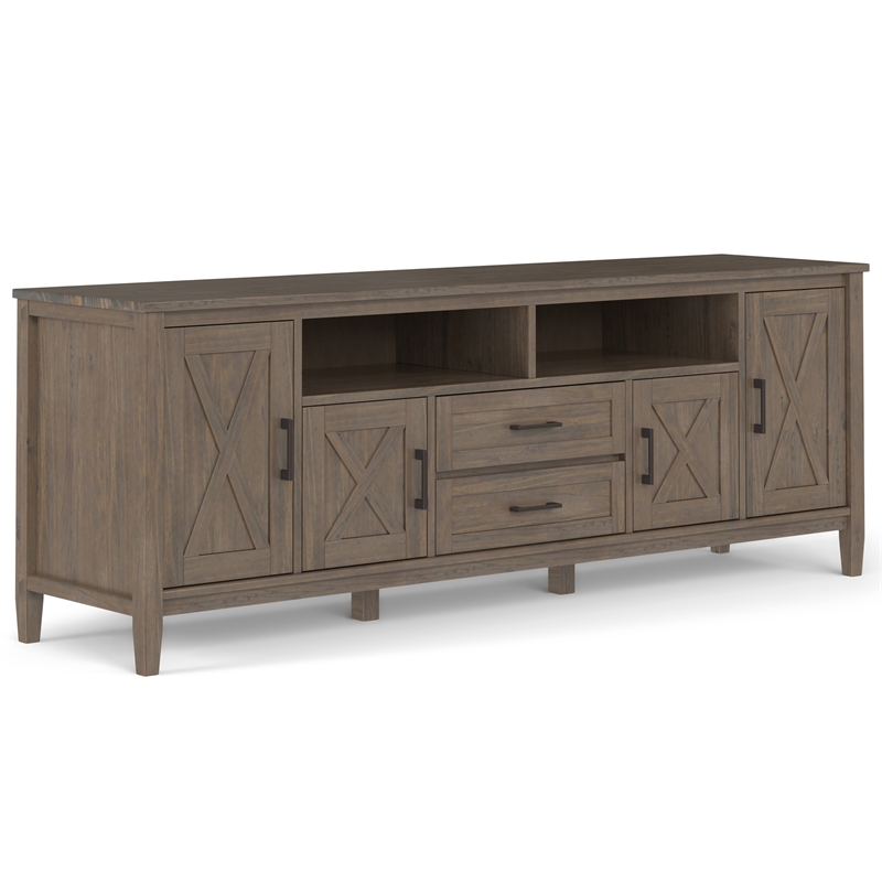 Pemberly Row Solid Wood 72 Inch TV Media Stand in Smoky Brown Finish