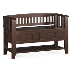 Pemberly Row Solid Wood Entryway Storage Bench with Shelf in Brunette Brown