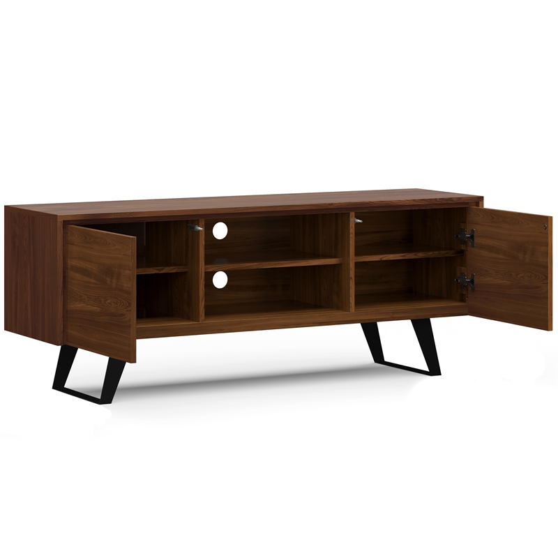Pemberly Row Modern Industrial TV Media Stand Metal Legs Walnut 63