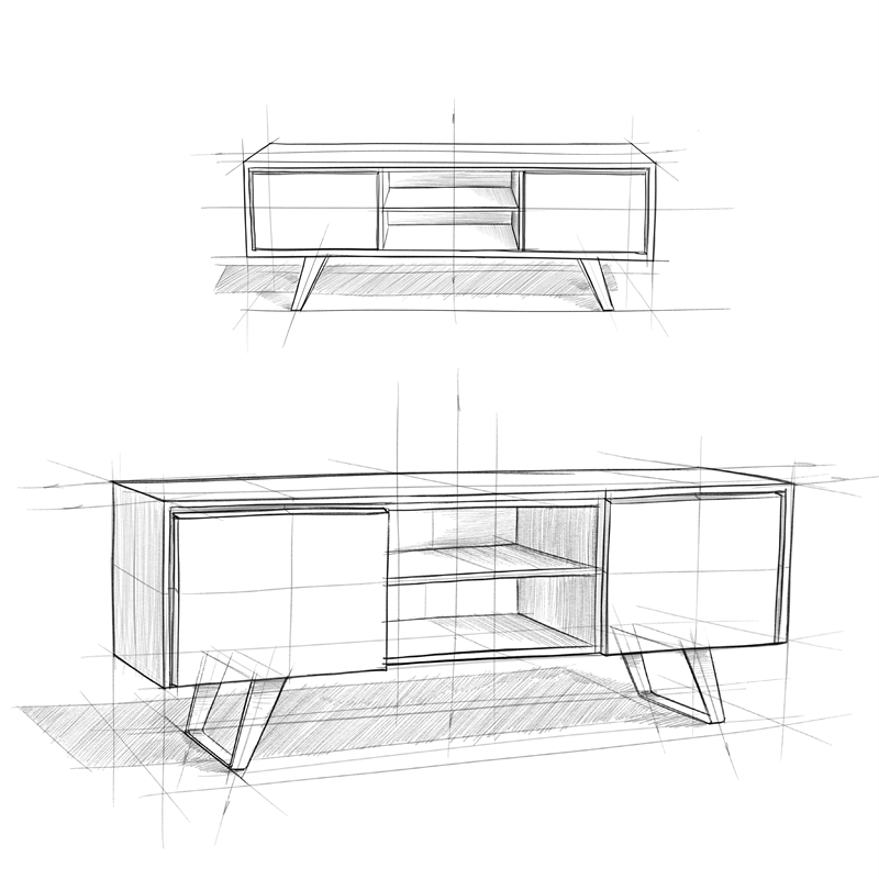 Pemberly Row Modern Industrial TV Media Stand Metal Legs Walnut 63