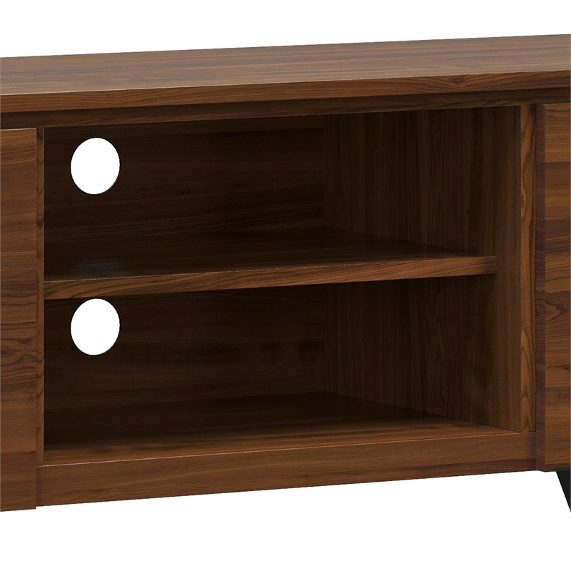 Pemberly Row Modern Industrial TV Media Stand Metal Legs Walnut 63