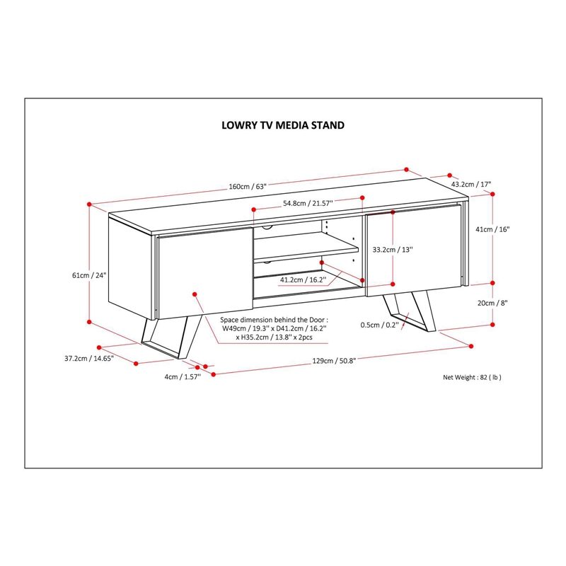 Pemberly Row Modern Industrial TV Media Stand Metal Legs Walnut 63