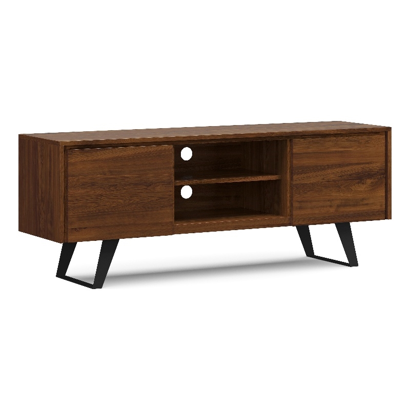 Pemberly Row Modern Industrial TV Media Stand Metal Legs Walnut 63