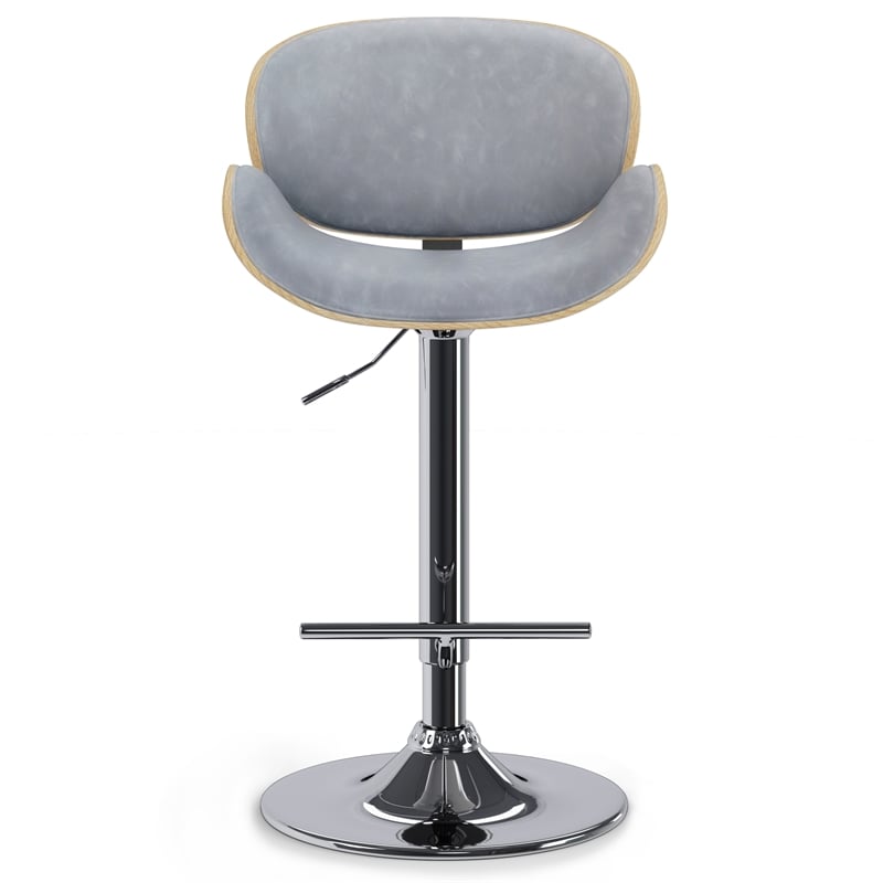 Pemberly Row Bentwood Gas Lift Bar Stool in Stone Grey with Swivel