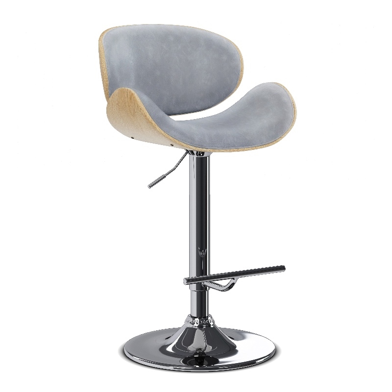 Pemberly Row Bentwood Gas Lift Bar Stool in Stone Grey with Swivel