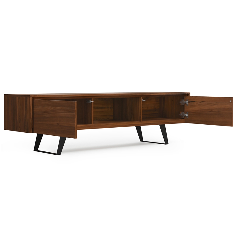 Pemberly Row Modern Industrial TV Media Stand Solid Wood Walnut 72