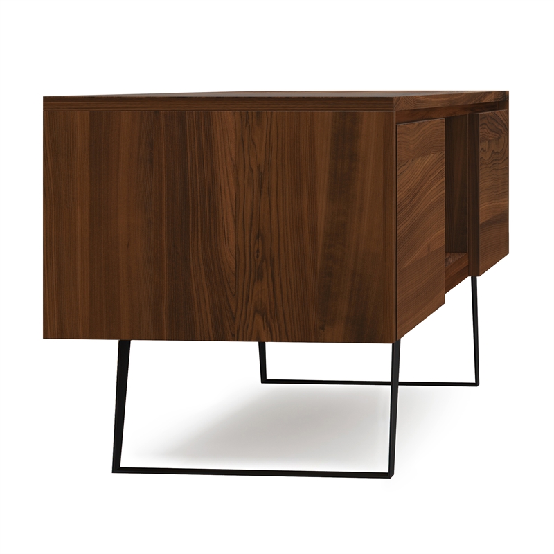 Pemberly Row Modern Industrial TV Media Stand Solid Wood Walnut 72