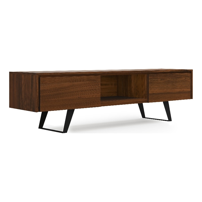 Pemberly Row Modern Industrial TV Media Stand Solid Wood Walnut 72
