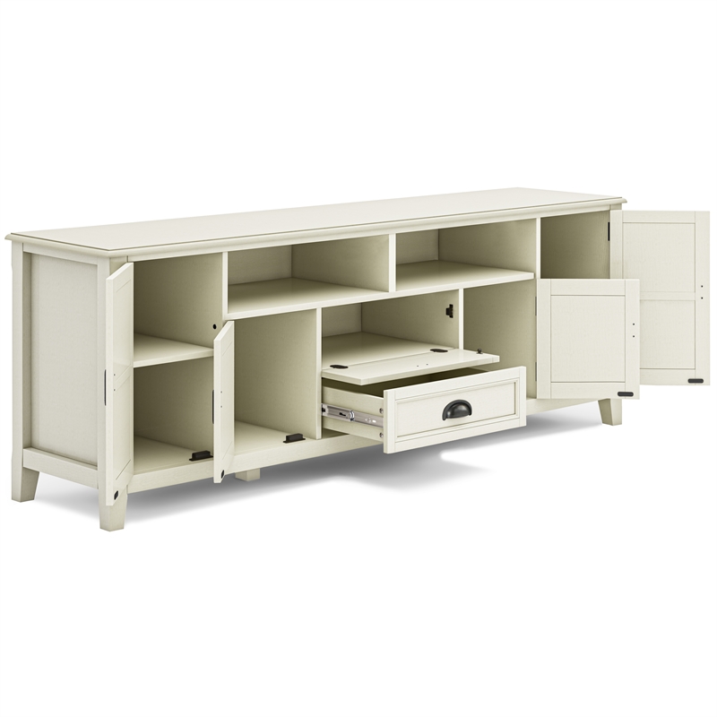 Pemberly Row Wide TV Media Stand Solid Wood Antique White 72