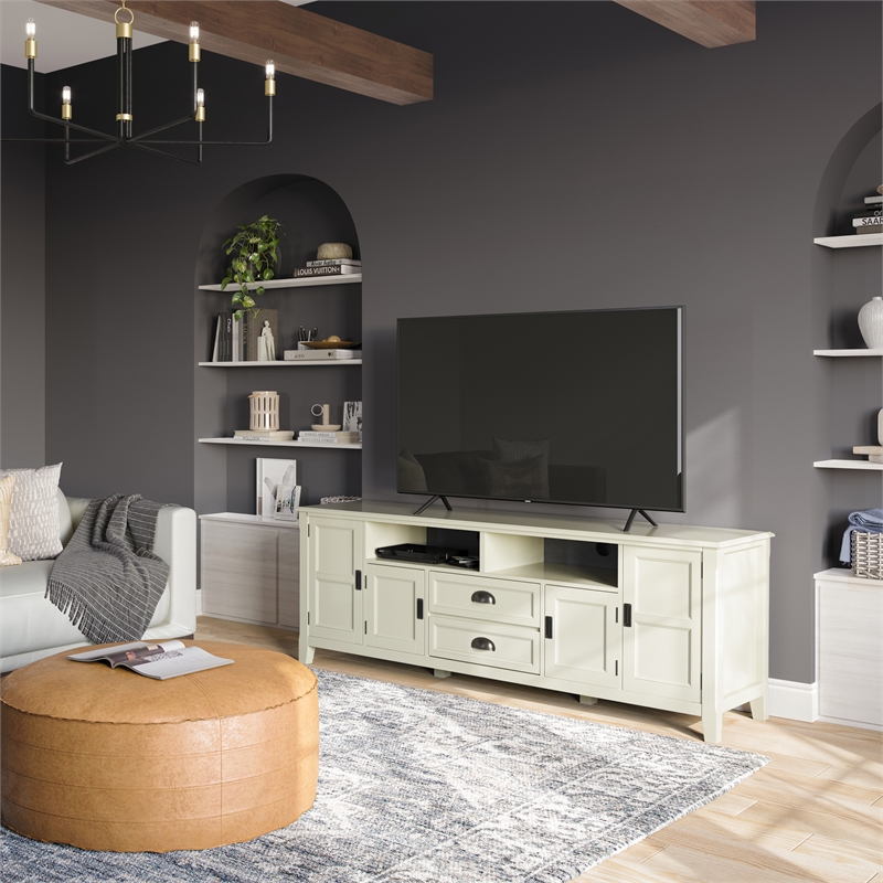 Pemberly Row Wide TV Media Stand Solid Wood Antique White 72