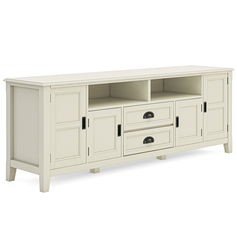 Pemberly Row Wide TV Media Stand Solid Wood Antique White 72