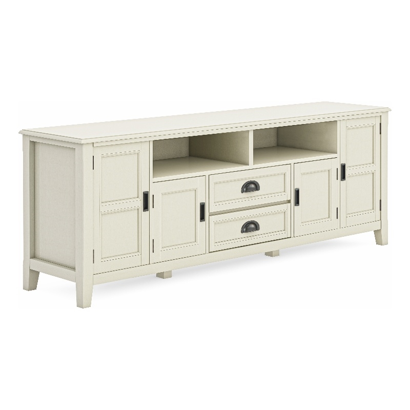 Pemberly Row Wide TV Media Stand Solid Wood Antique White 72