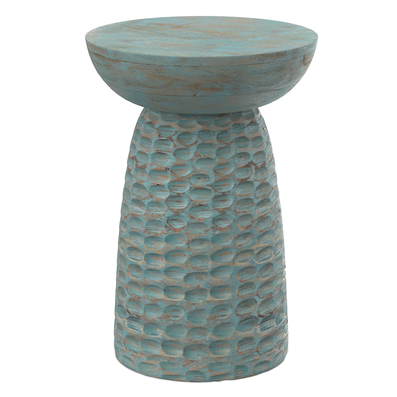 Pemberly Row Sculptural Mango Wood Accent Table in Teal Wash Finish