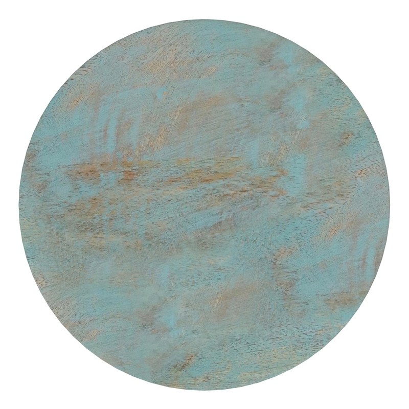 Pemberly Row Sculptural Mango Wood Accent Table in Teal Wash Finish
