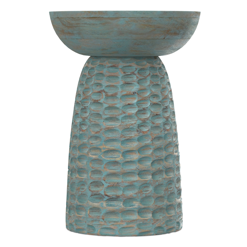 Pemberly Row Sculptural Mango Wood Accent Table in Teal Wash Finish