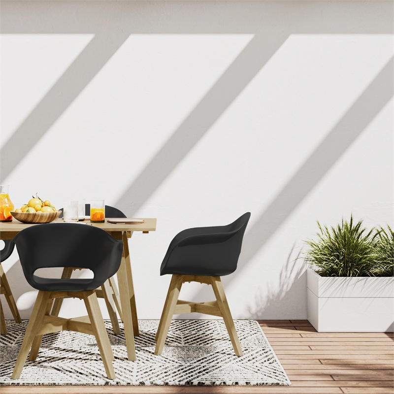 Pemberly Row Outdoor Dining Chairs in Black Plastic (Set of 2)
