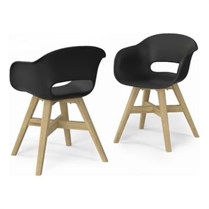 Pemberly Row Outdoor Dining Chairs in Black Plastic (Set of 2)