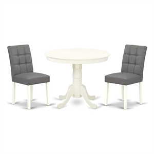 Pemberly Row 3-Piece Dining Set with Pedestal Table and Chairs in Linen White