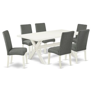 Pemberly Row 7-Piece X-Leg Wood Dining Table Set in Gray Finish