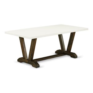 Pemberly Row Rectangle Dining Table in Wood White and Brown Finish
