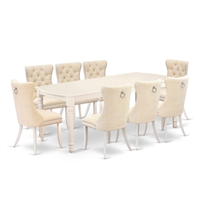 Pemberly Row 9-Piece Dining Set with Butterfly Leaf in Linen White/Light Beige