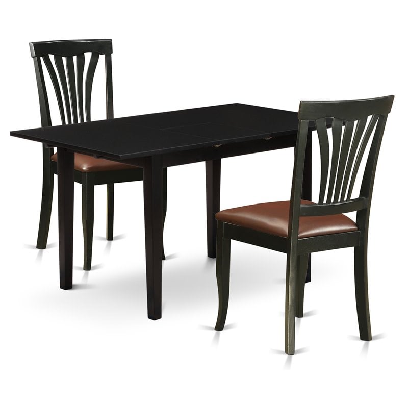 Pemberly Row 3-Piece Black Wood Dining Set with Faux Leather Chairs