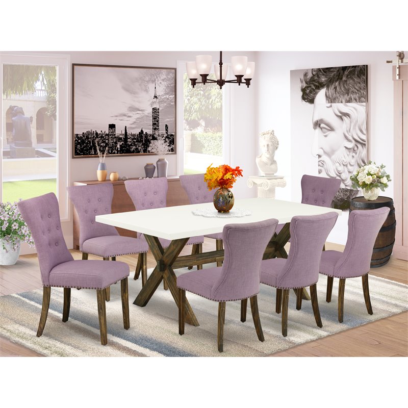 Pemberly Row 9-Piece Wood Dinette Set with Linen Fabric in Jacobean Brown