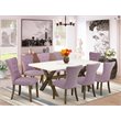 Pemberly Row 9-Piece Wood Dinette Set with Linen Fabric in Jacobean Brown